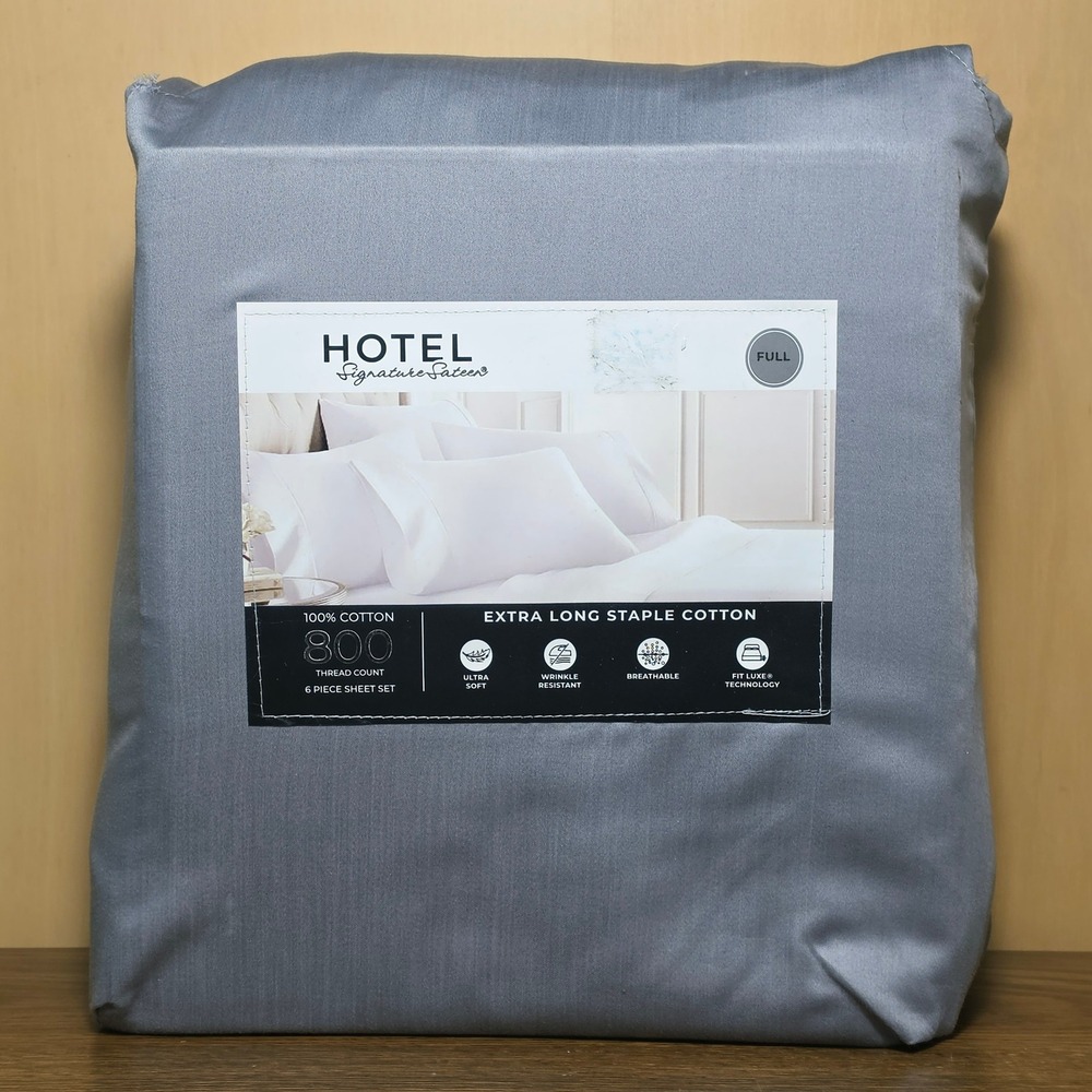 Hotel Signature 800TC Cotton Sateen Full Sheet Set Gray 6 Piece New
